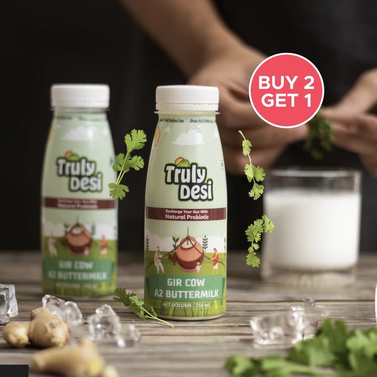 Truly Desi Gir Cow A2 Salted Buttermilk - 250 ml - Buy 1 Get 1 Free