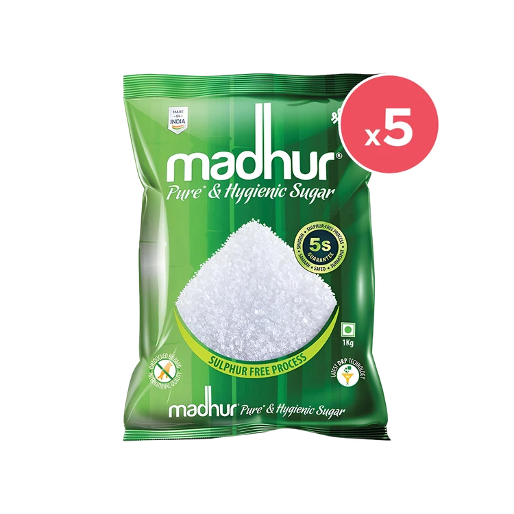Madhur Pure & Hygienic Sulphurless Sugar - Pack of 5 (Sulphur Rahitha Sakkare)