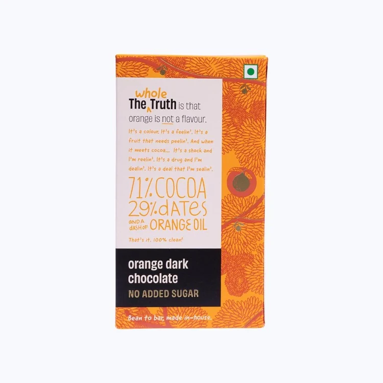 The Whole Truth Orange Dark Chocolate Bar (Cocoa 71%, Dates 29% & Dash of Orange Oil)