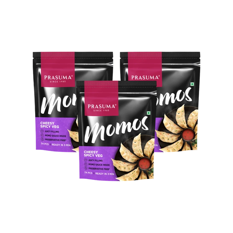 Prasuma Cheesy Spicy Veg Momos - Pack of 3