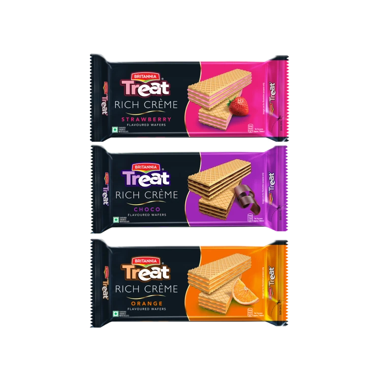 Britannia Treat Rich Crème Chocolate Flavoured Wafers +  Rich Creme Strawberry Flavoured Wafers +  Rich Creme Orange Flavoured Wafers Combo