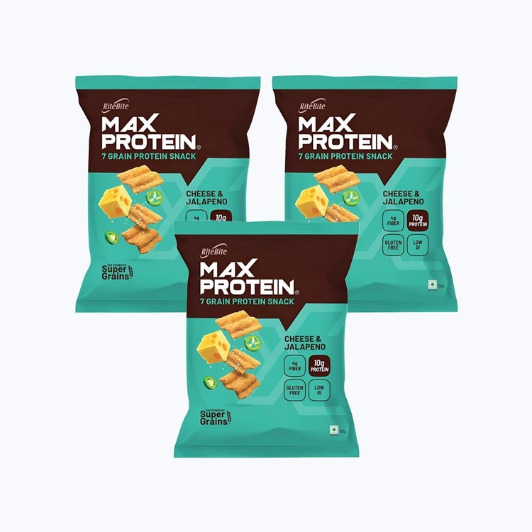 RiteBite Max Protein Cheese & Jalapeno 10 g Protein Multigrain Chips - Pack of 3