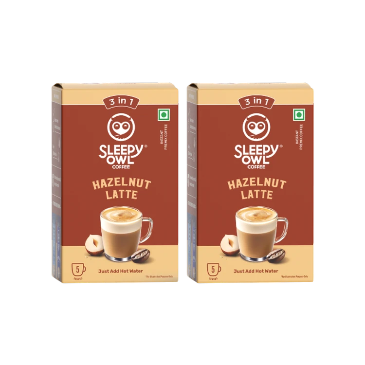 Sleepy Owl Hazelnut Latte Instant Coffee Premix (3 in 1) - Pack of 2