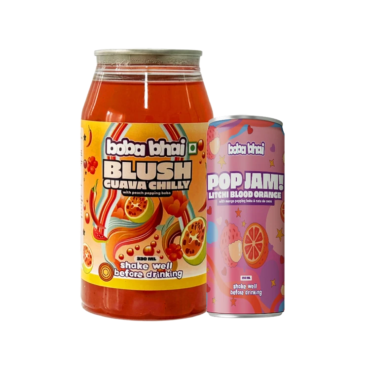 Boba Bhai Blush Guava Chilli Drink with Popping Boba & Nata De Coco +  Bubble Tea (Litchi Blood Orange) Combo