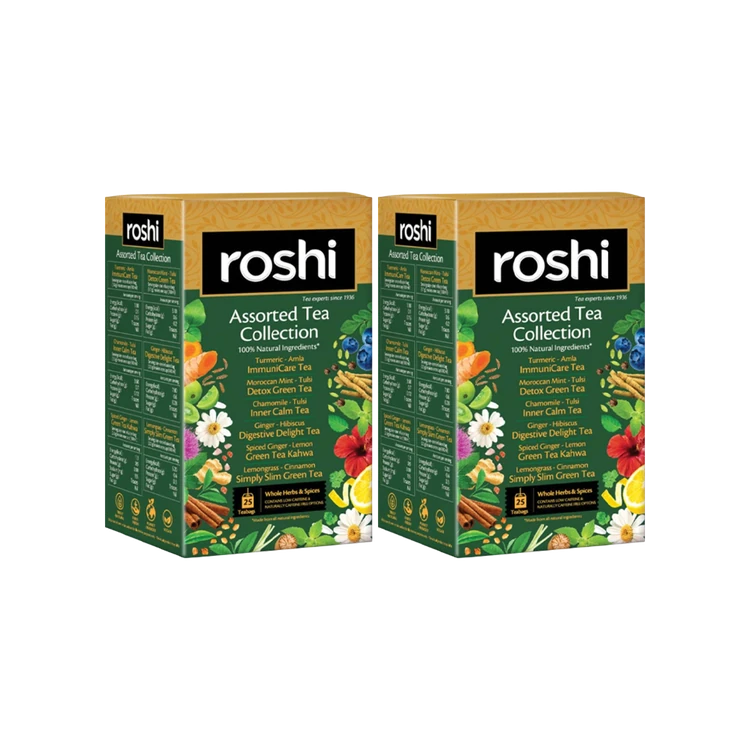 Roshi Assorted Green & Herbal Collection Green Tea Bags - Pack of 2