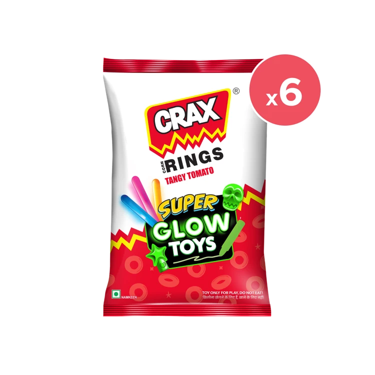 Crax Corn Rings Tangy Tomato Puffs Snacks with Super Toys - Pack of 6