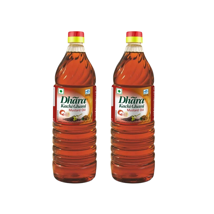 Dhara Kachi Ghani Mustard Oil (0% Trans Fat) - Pack of 2 (Sasive Enne)