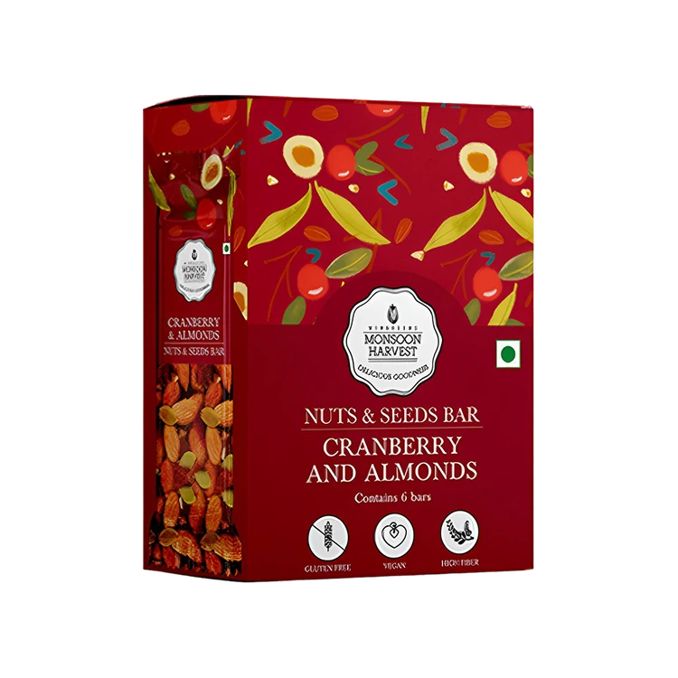 Monsoon Harvest Cranberry & Almond Nuts & Seeds Breakfast Bar (6 bars)