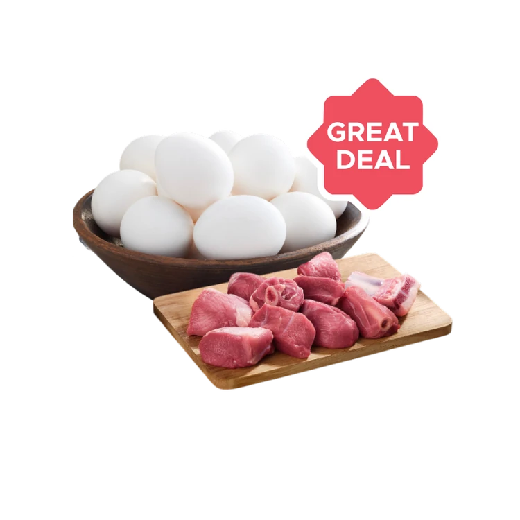 Licious Mutton Curry Cut (Mini Pack) +  White Protein Rich Eggs Combo