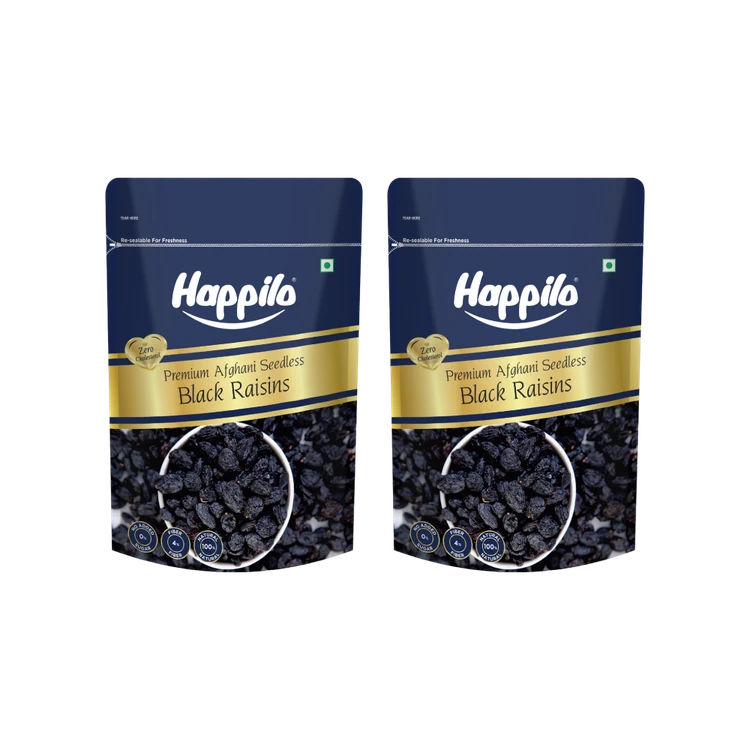Happilo Premium Afghani Seedless Black Raisins - Pack of 2 (Kappu Drakshi Dried)