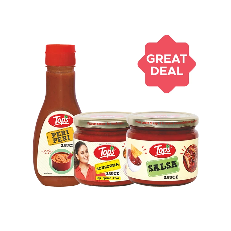 Tops Schezwan Sauce +  Salsa Sauce +  Peri Peri Sauce Combo