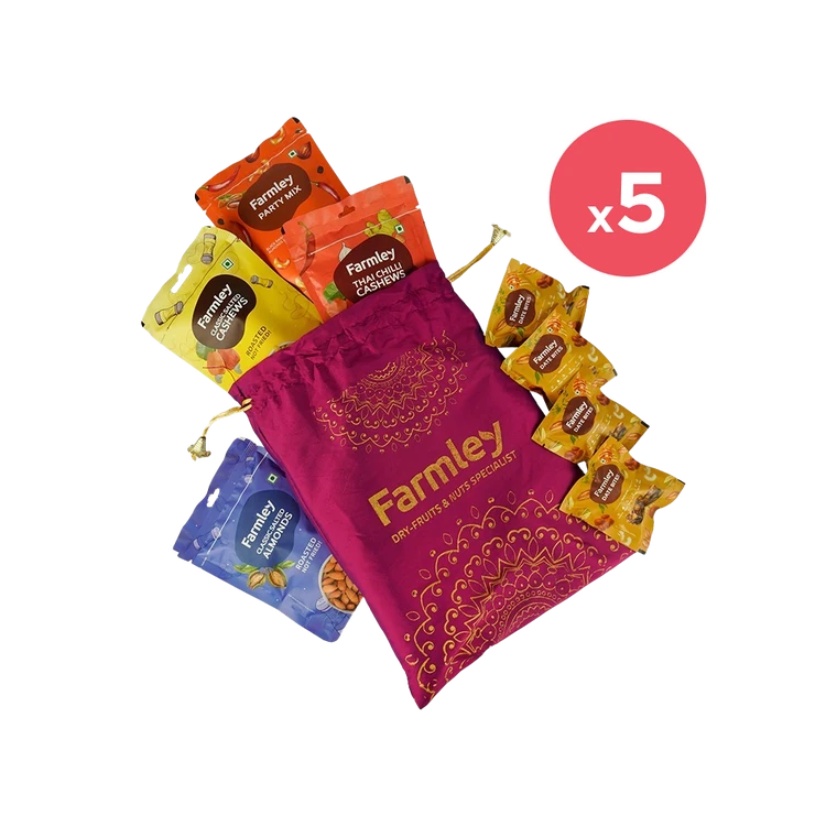 Farmley Mix Dry Fruit Potli - Pack of 5 (Ona Kaayi Potli)