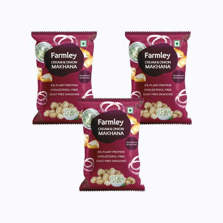Farmley Cream & Onion Roasted Flavoured Makhana Roasted In Olive Oil - Pack of 3