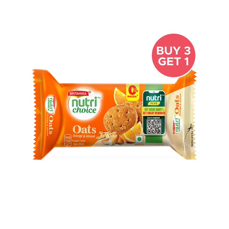 Britannia NutriChoice Oats Orange & Almond Biscuit - Buy 3 Get 1 Free