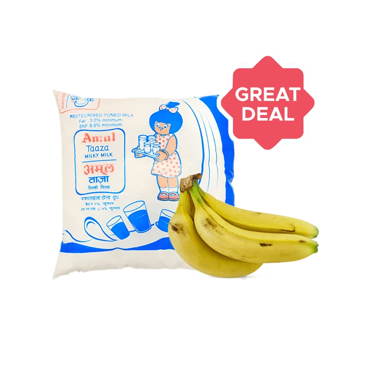 Amul Taaza Toned Fresh Milk + Banana Robusta Regular Combo