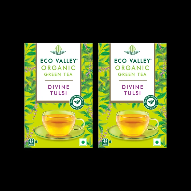 Eco Valley Divine Tulsi Organic Green Tea Bags - Pack of 2
