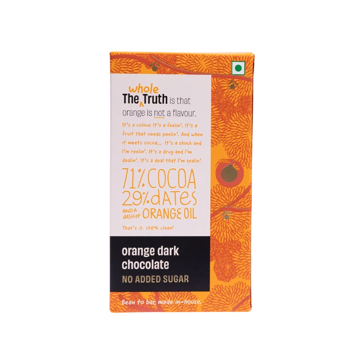 The Whole Truth Orange Dark Chocolate Bar (Cocoa 71%, Dates 29% & Dash of Orange Oil)