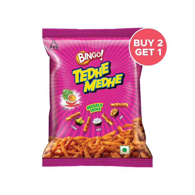 Bingo Tedhe Medhe Masala Tadka Crisps - Buy 2 Get 1 Free