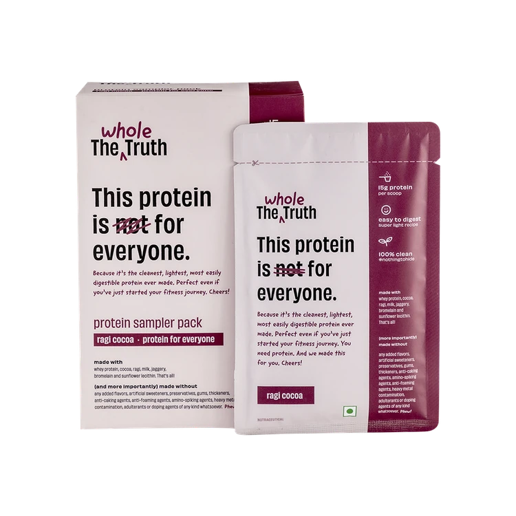 The Whole Truth Whey Protein Sampler Pack - Ragi Cocoa (15 g Protein Per Sachet)