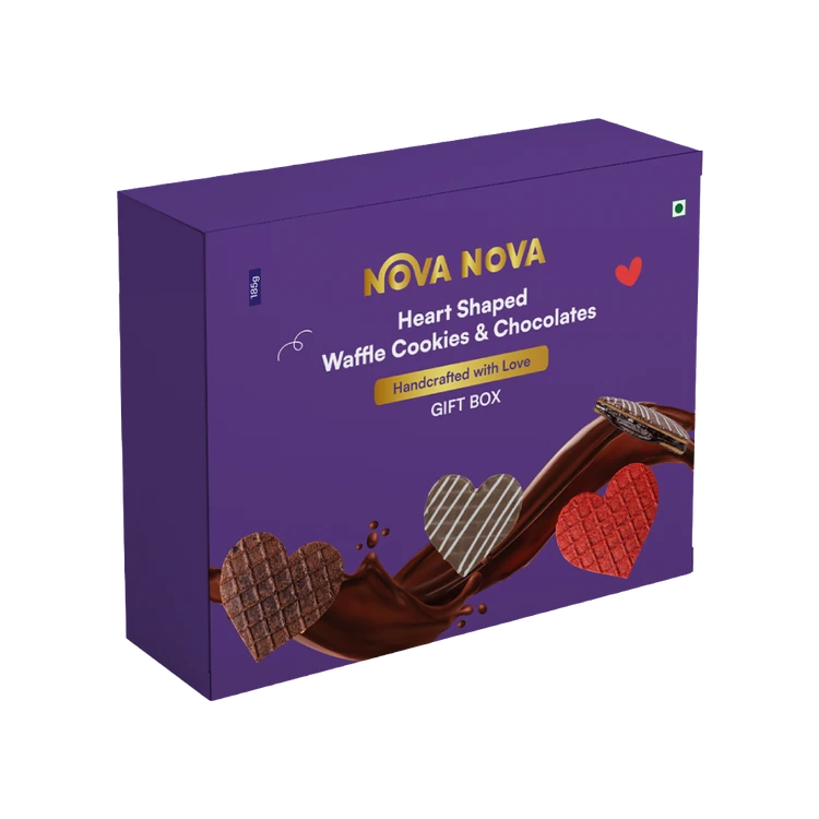 Nova Nova Heart Shaped Waffle Cookies & Chocolates Gift Box