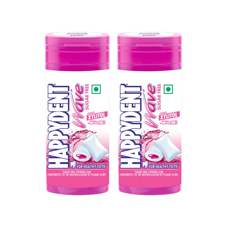 Happydent Sugar Free Wave Fruit Flavour Chewing Gum - Pack of 2