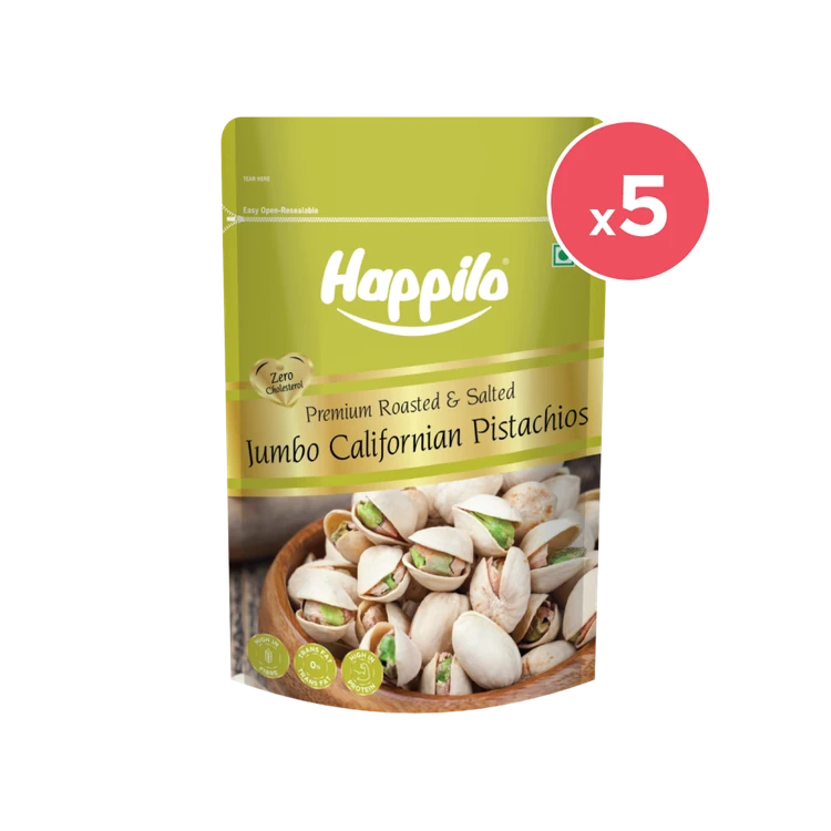 Happilo Jumbo Californian Roasted & Salted Pistachios - Pack of 5 (Pista)