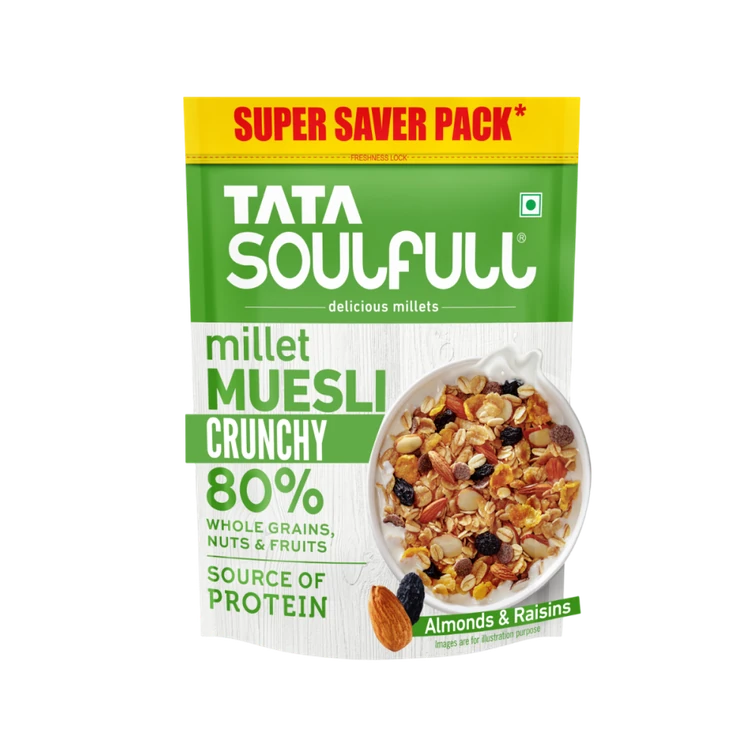 Tata Soulfull Millet Muesli, Crunchy, Almonds & Raisins Breakfast Cereal