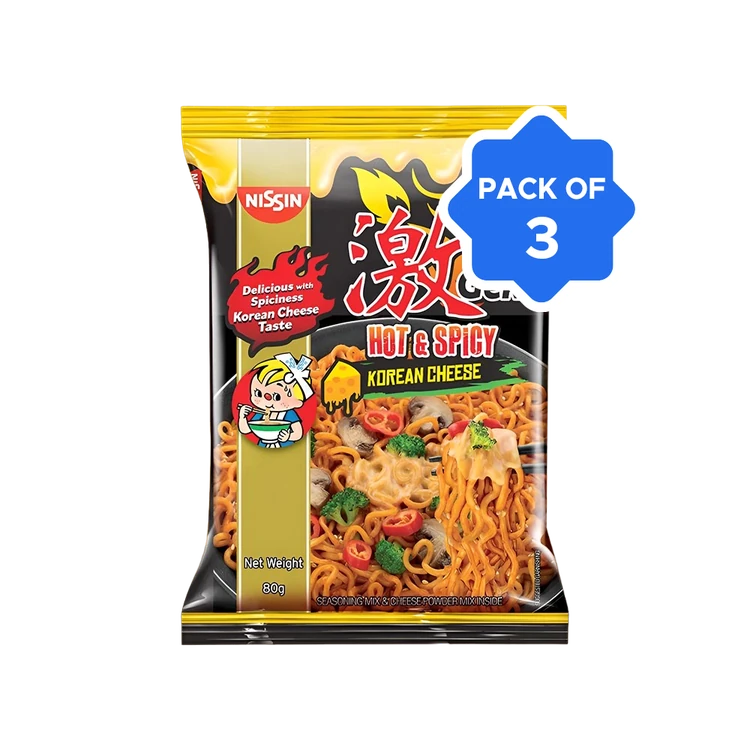 Nissin Geki - Hot & Spicy Korean Cheese Flavoured Instant Noodles - Pack of 3