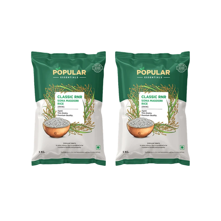 Popular Essentials Classic Raw Sonamasuri Rice (Medium Grain) - Pack of 2 (Sonamasuri Akki)