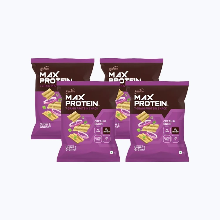 RiteBite Max Protein Cream & Onion 10 g Protein Multigrain Chips - Pack of 4