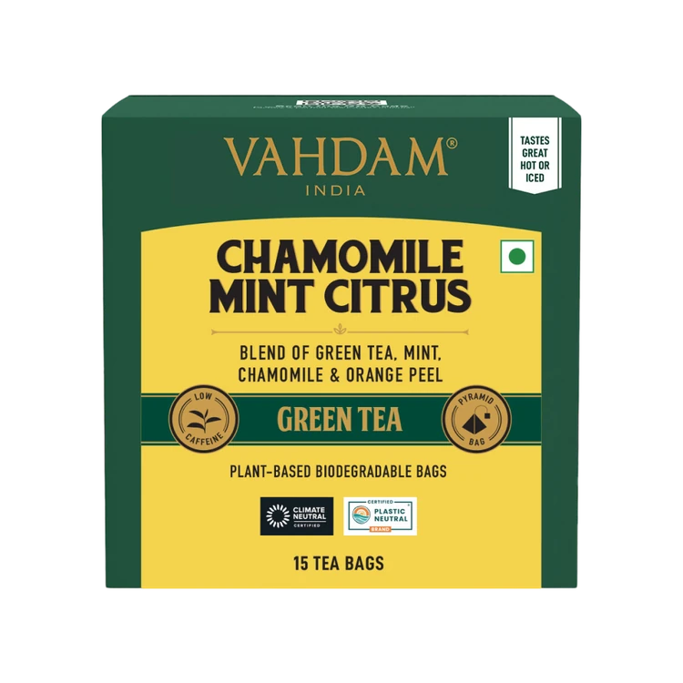 Vahdam Chamomile Mint Citrus Green Tea Bags