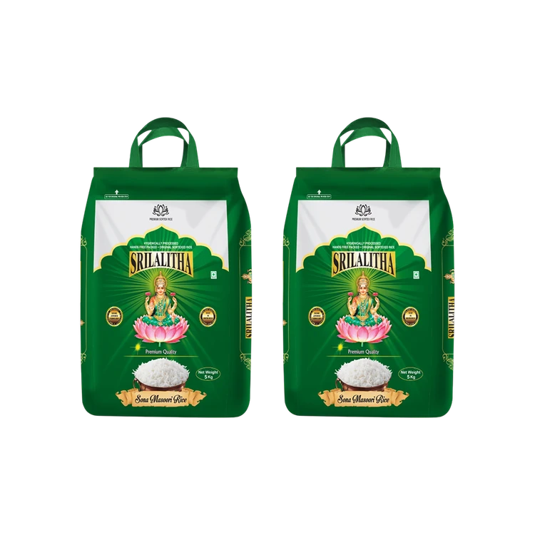 Sri Lalitha Premium Quality Steam Sonamasuri Rice (Medium Grain) - Pack of 2