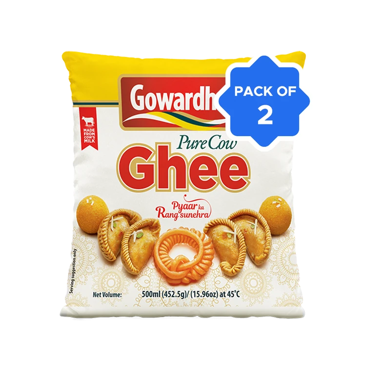 Gowardhan Premium Cow Ghee - Pack of 2 (Hasuvina Tuppa)