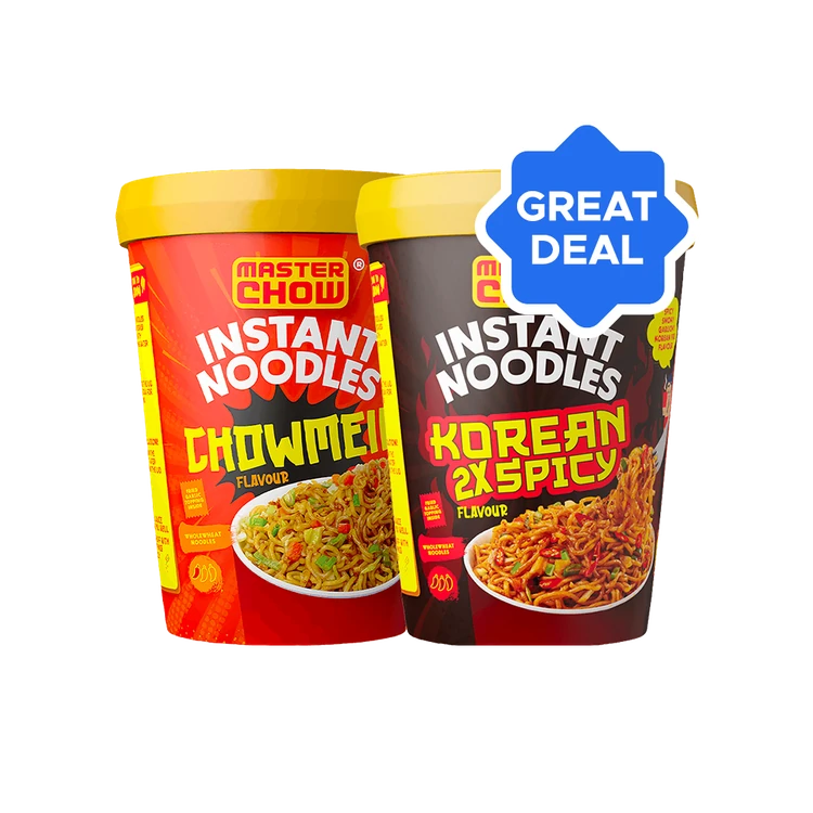 MasterChow Instant Cup Noodles (Chowmein Flavour) + Instant Cup Noodles (Korean 2X Spicy Flavour) Combo