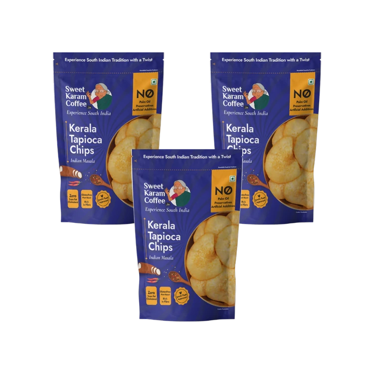 Sweet Karam Coffee Kerala Tapioca Chips - Indian Masala - Pack of 3