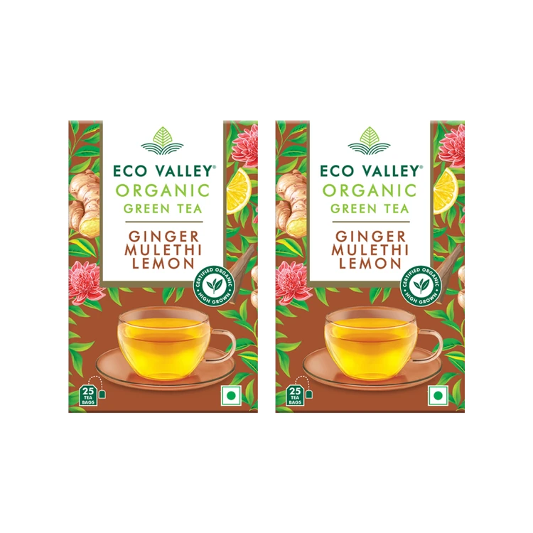 Eco Valley Ginger Mulethi Lemon Green Tea Bags - Pack of 2