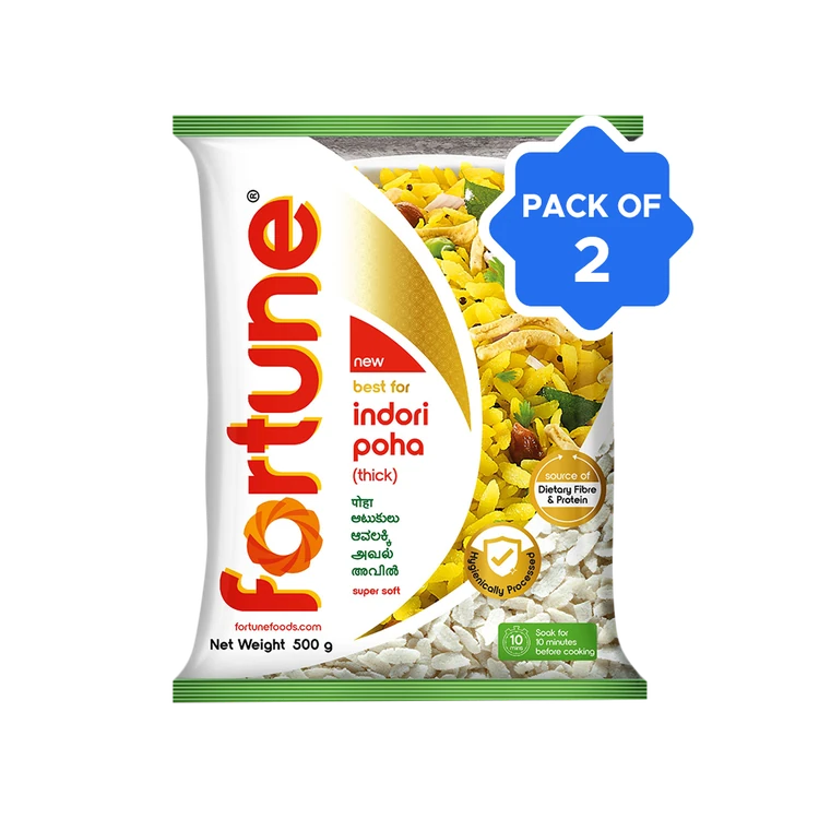 Fortune Indori Thick Poha - Pack of 2 (Gatti Avalakki)