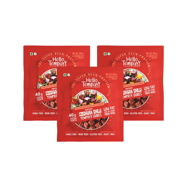 Hello Tempayy 40g Protein Szechuan Tempeh Cubes - Pack of 3