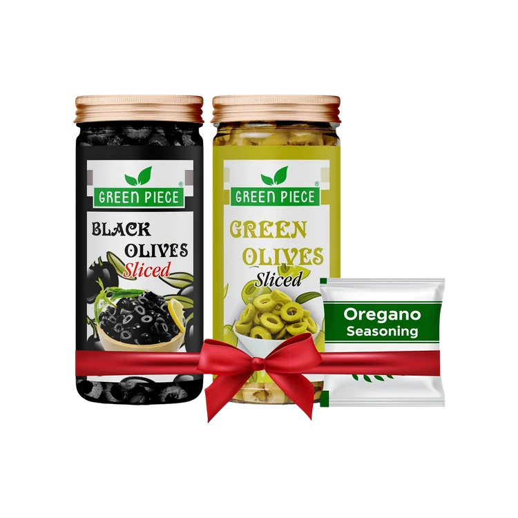 GREEN PIECE Black & Green Olives Sliced