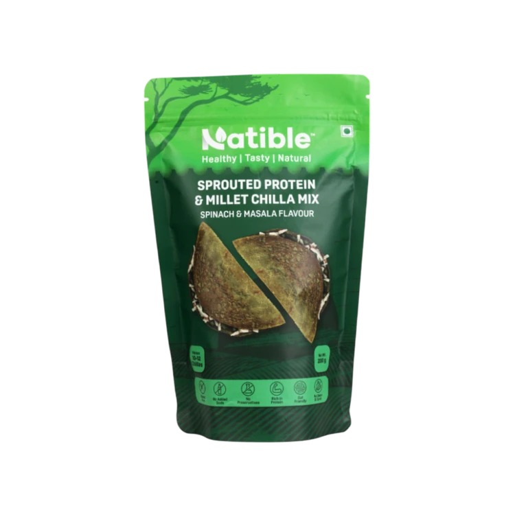 NATIBLE Sprouted Protein & Millet Chilla Mix (Spinach & Masala Flavour)