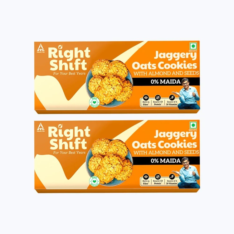 Right Shift Jaggery Oats 0% Maida Cookies | 0% Refined Sugar - Pack of 2
