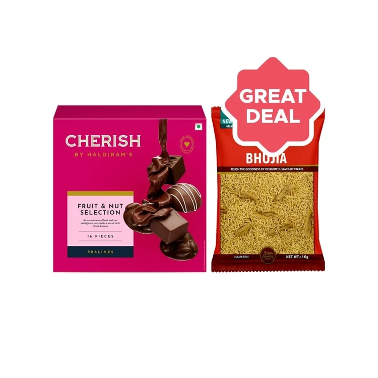Haldiram's Bhujia (1 Kg) + Cherish Fruit & Nut Selection Chocolate Gift Pack Combo