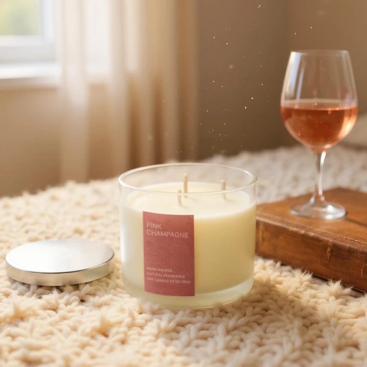 Frosted Glass Jar Candle (Pink Champagne) by Auradecor