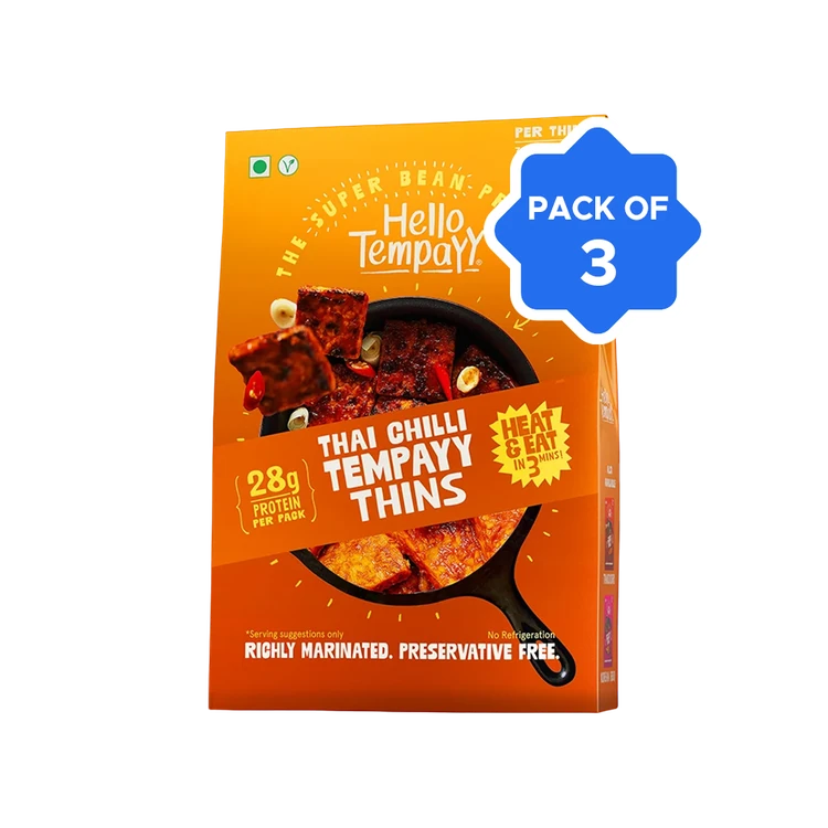 Hello Tempayy 28g Protein Thai Chilli Tempeh Thins - Pack of 3