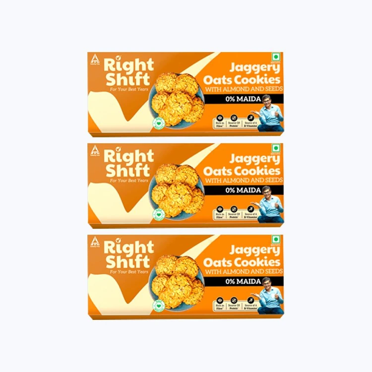 Right Shift Jaggery Oats 0% Maida Cookies | 0% Refined Sugar - Pack of 3