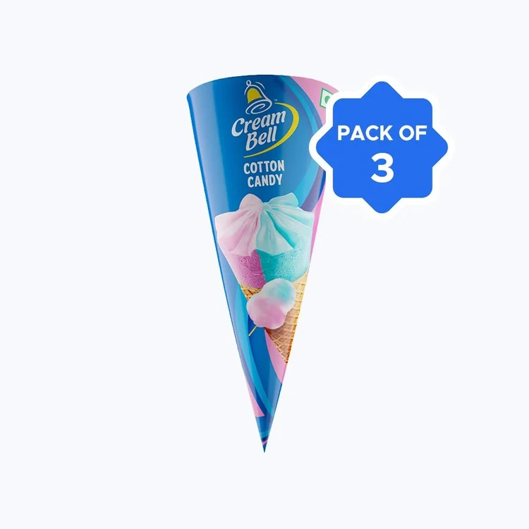 Cream Bell Cotton Candy Frozen Dessert Cone - Pack of 3