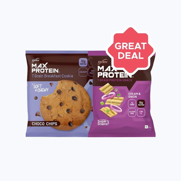 RiteBite Max Protein Choco Chips Cookies +  Max Protein Cream & Onion Chips Combo