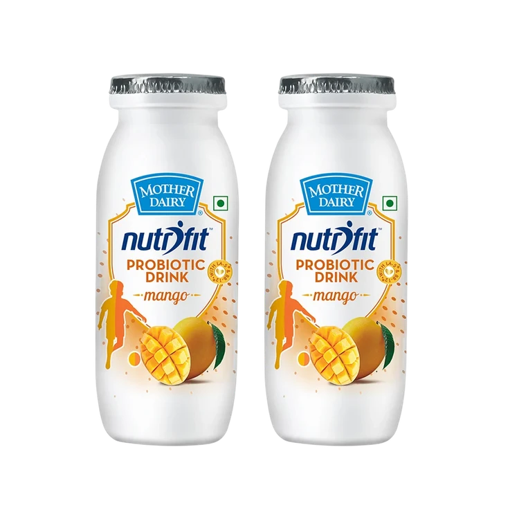 Mother Dairy Nutri Fit Probiotic Drink Mango Lassi - Pack of 2