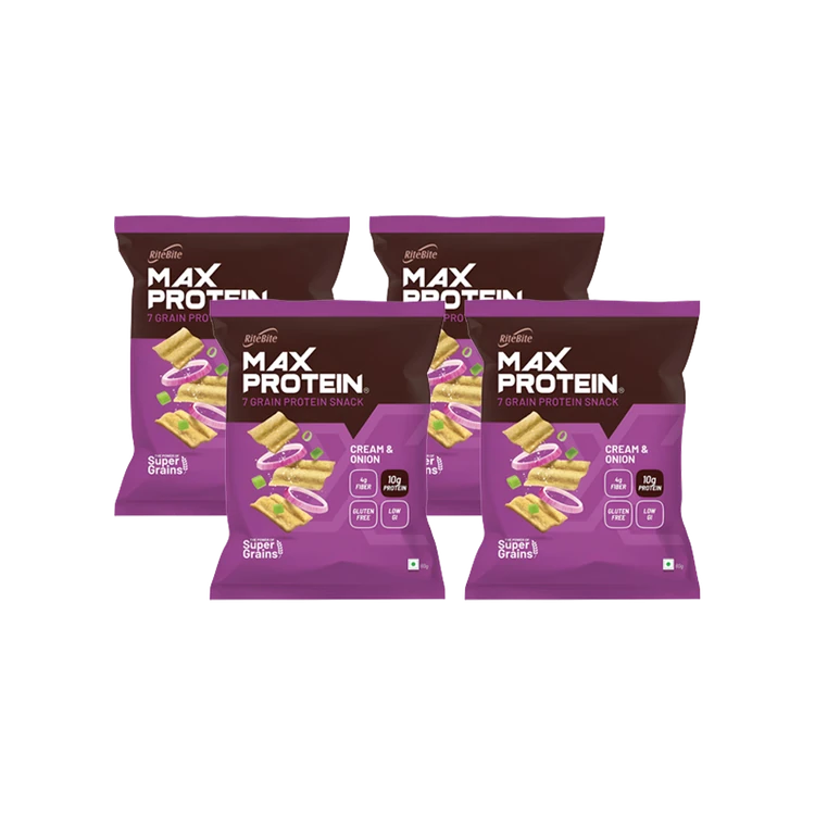RiteBite Max Protein Cream & Onion 10 g Protein Multigrain Chips - Pack of 4