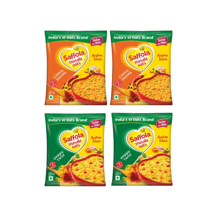 Saffola Classic-Masala Oats x 2 +  Masala Veggie Twist Oats x 2 Combo